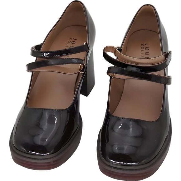 Journee Collection Shasta Mary Jane Platform Heels Brown Patent 9W - Picture 5 of 6